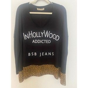 BSB Jeans 100% Cotton Black & Animal print oversize long sleeve Blouse one size